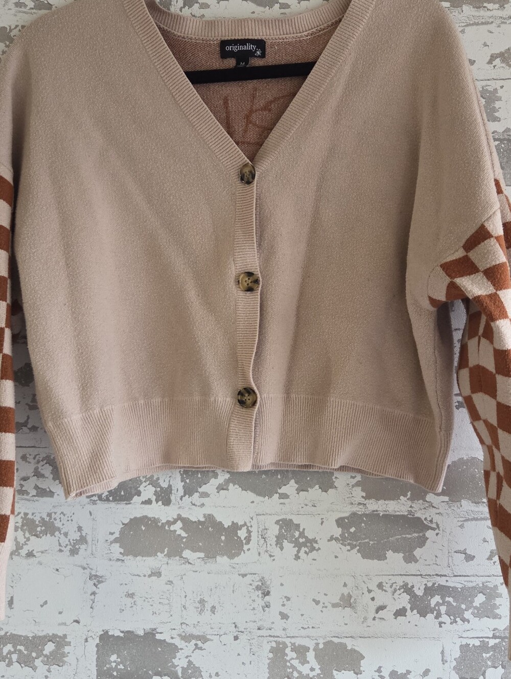 ​Originality Mountain Sunrise Checkerboard Cardigan M